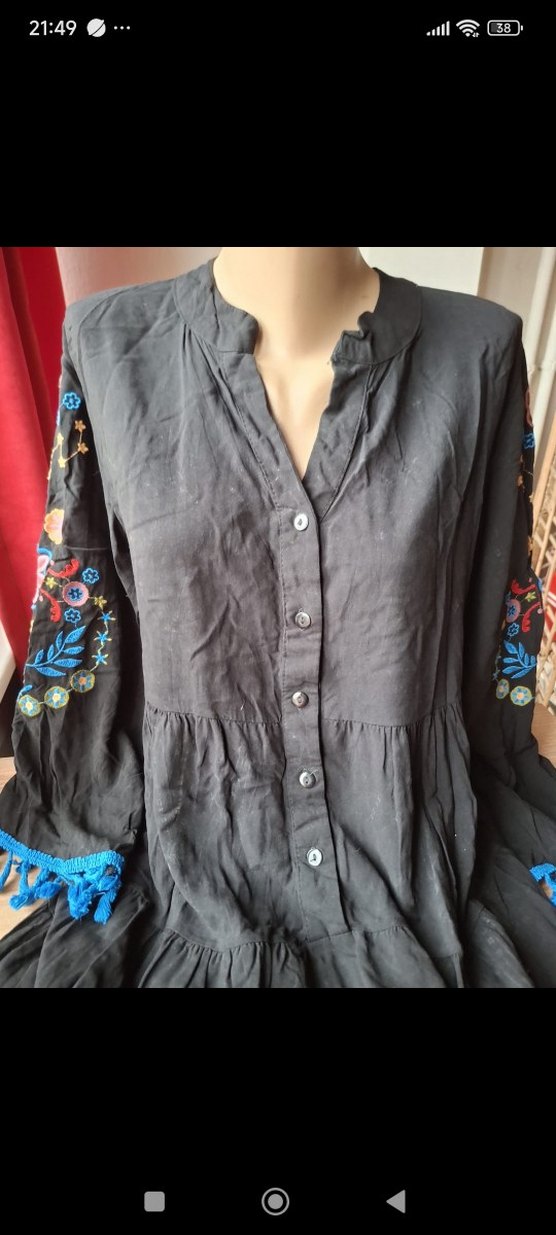 Püsküllü Nakışlı Bohem Uzun Kollu Elbise - Görsel 2