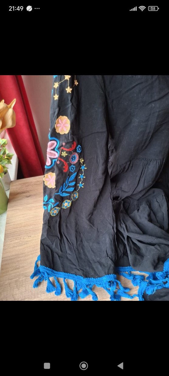 Püsküllü Nakışlı Bohem Uzun Kollu Elbise - Görsel 5