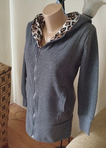 Yurtdışı Füme Kapüşonlu Fermuarlı Hırka - Görsel 3