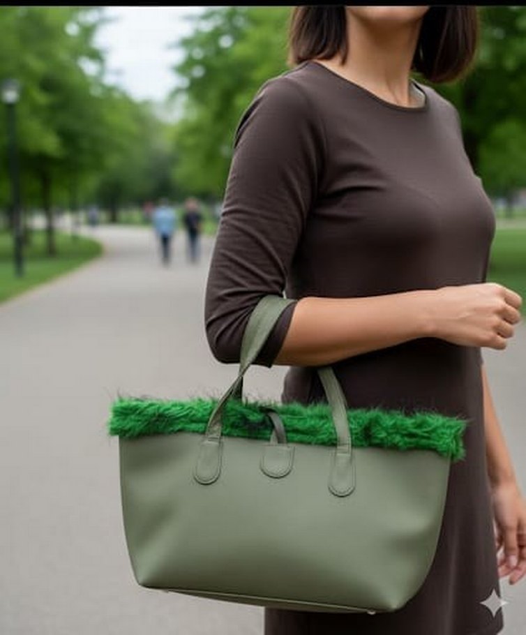 Sıfır Yeşil Kürklü Kadın Çanta - Görsel 2