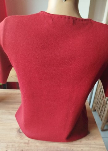 Sabri Özel İmzalı Bordo Nakışlı Kısa Kollu Triko Bluz - Görsel 4