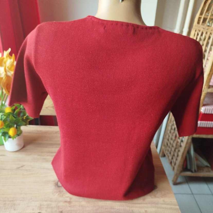 Sabri Özel İmzalı Bordo Nakışlı Kısa Kollu Triko Bluz - Görsel 4