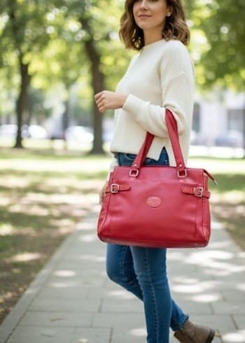 Bordo Deri Kadın Çanta - Görsel 2