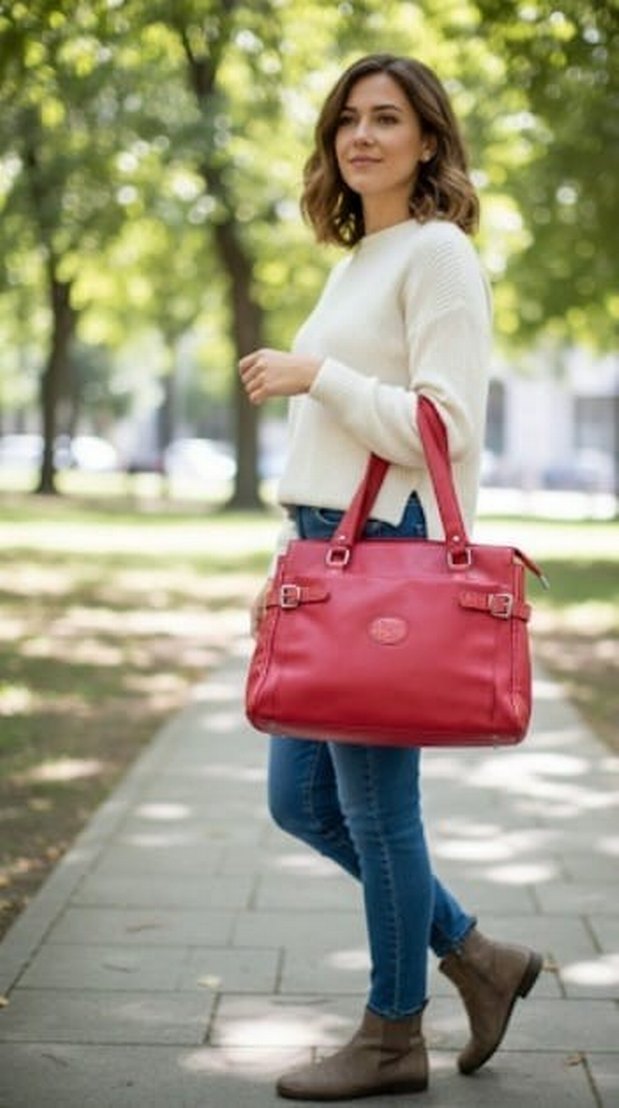 Bordo Deri Kadın Çanta - Görsel 2