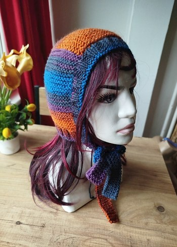 YENİ! Vintage Tasarım Çok Renkli Örgü Bonnet - Görsel 2