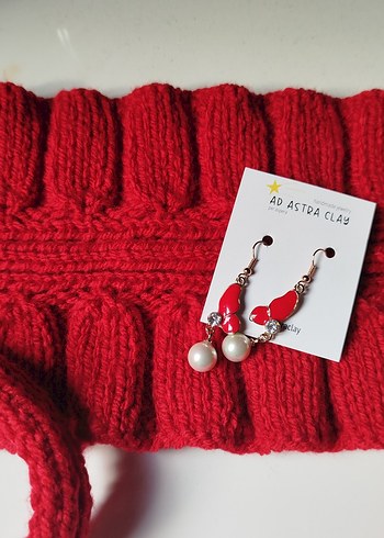 Küpe Hediyeli Tasarım Kırmızı Örgü Boyunluk - Görsel 8