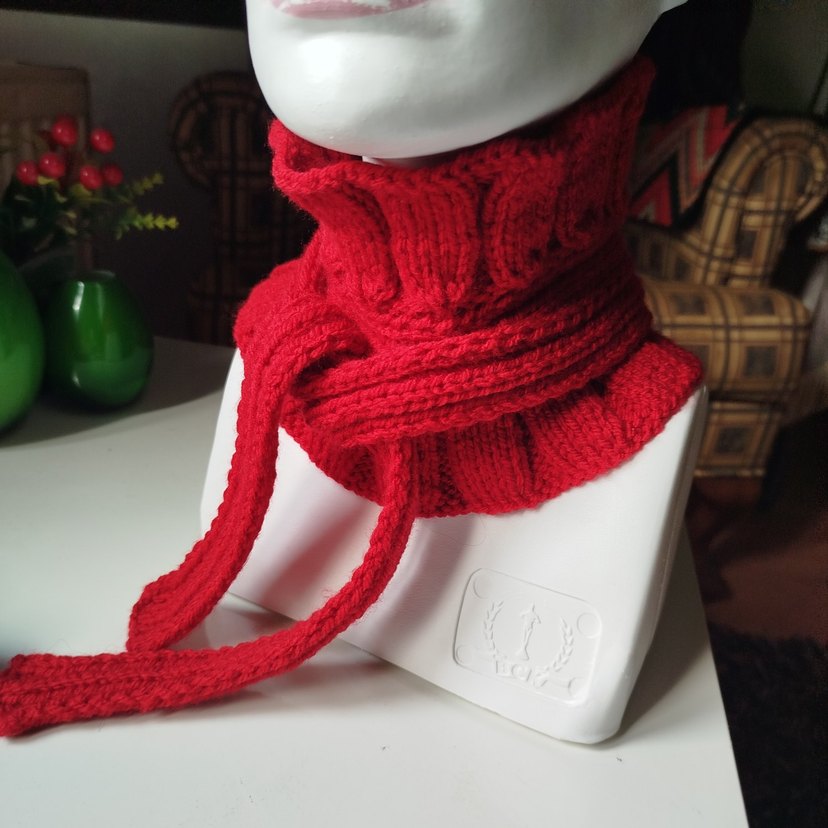 Küpe Hediyeli Tasarım Kırmızı Örgü Boyunluk - Görsel 3