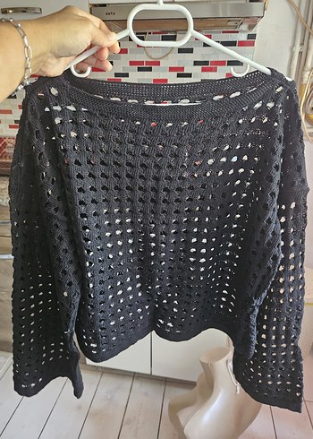 universal Beden siyah Renk Sıfır Siyah Triko Salaş Triko Crop