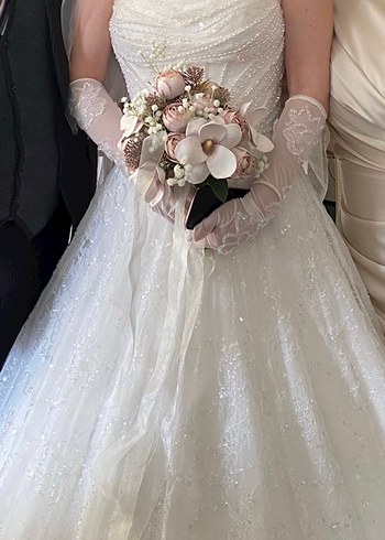 Uzun Beyaz Prenses Gelinlik straplez Yaka - Görsel 2