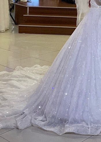 Uzun Beyaz Prenses Gelinlik straplez Yaka - Görsel 3