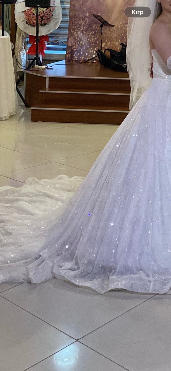 Uzun Beyaz Prenses Gelinlik straplez Yaka - Görsel 3