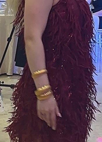 Bordo püsküllü ve askılı kına elbisesi - Görsel 3