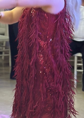 Bordo püsküllü ve askılı kına elbisesi - Görsel 2