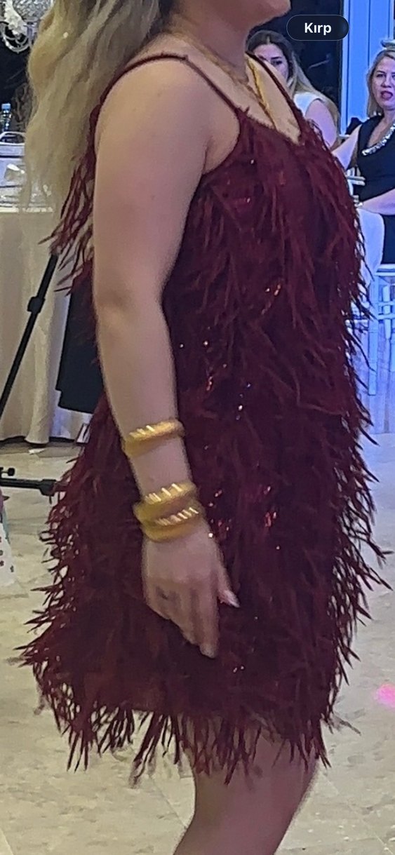 Bordo püsküllü ve askılı kına elbisesi - Görsel 3