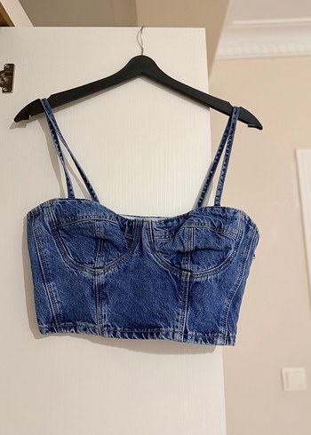 Mango Mavi Denim Korse Crop Top