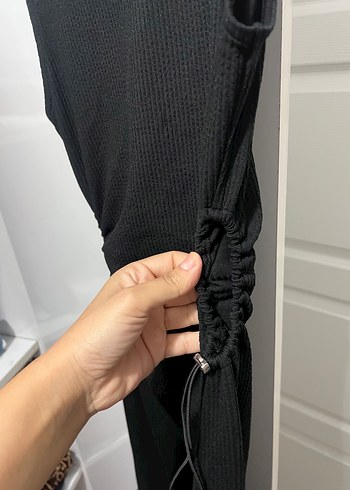 m Beden siyah Renk Kemer Detaylı Siyah Midi Kadın Elbise