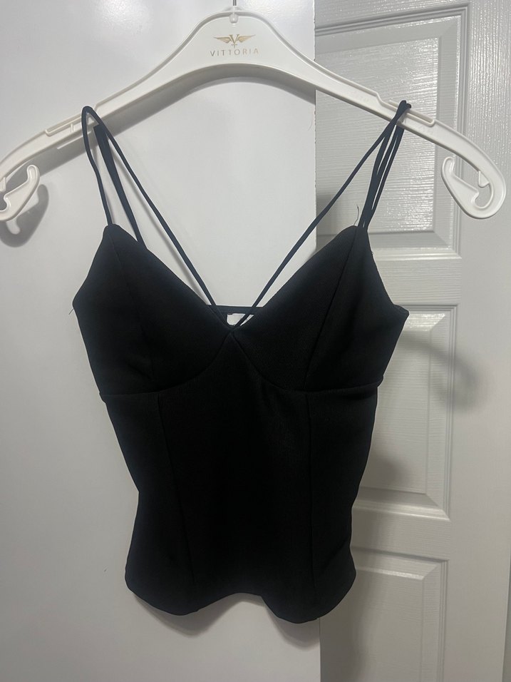 Siyah Mini V Yaka İnce Askılı Bustiyer - Görsel 2