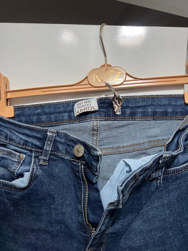 Kadın Mavi Denim Kemerli Sıkı Kesim Jean - Görsel 3