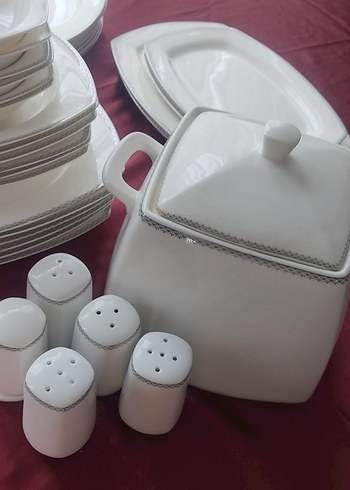 Gri Desenli Beyaz Yemek Tabağı Seti - Görsel 5