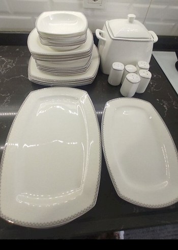 Gri Desenli Beyaz Yemek Tabağı Seti - Görsel 6