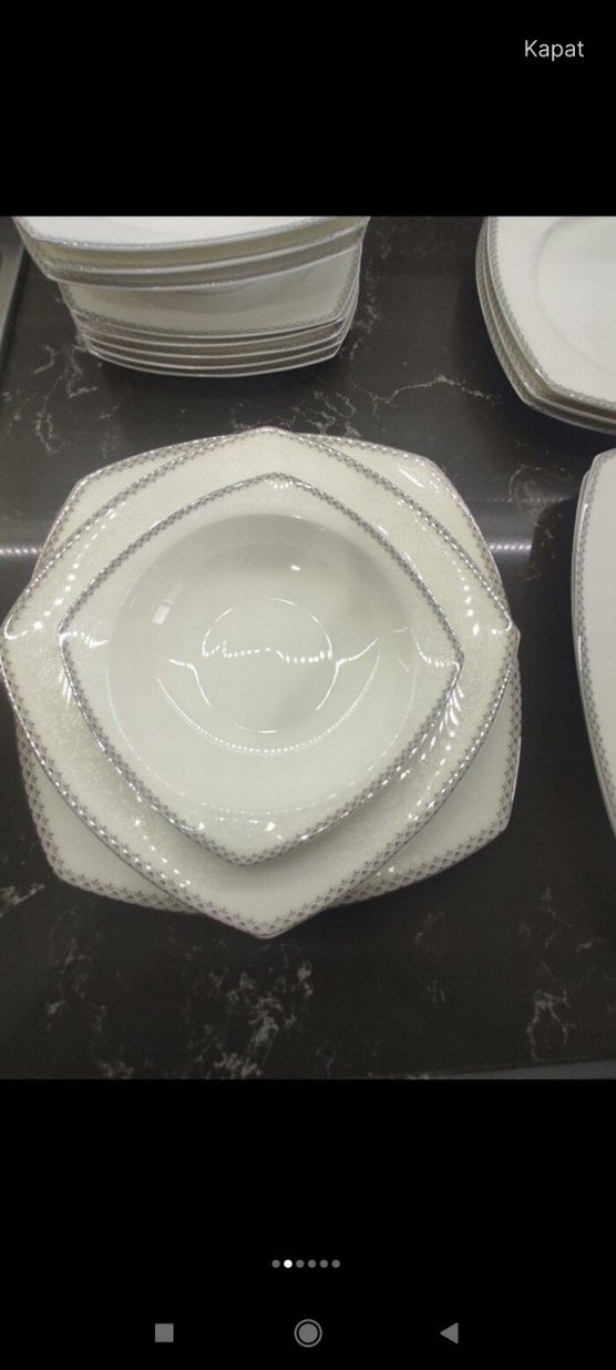 Gri Desenli Beyaz Yemek Tabağı Seti - Görsel 2