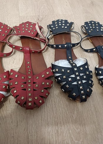 40 Beden Renkli Tokalı Blok Topuklu Kadın Sandalet