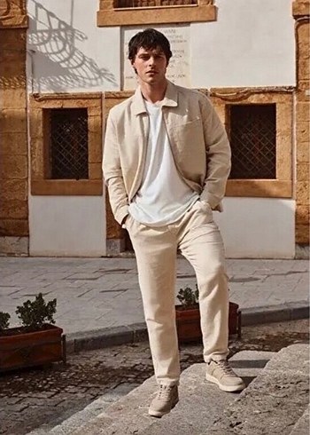 Camel Renk Regular Fit Keten Erkek Pantolon