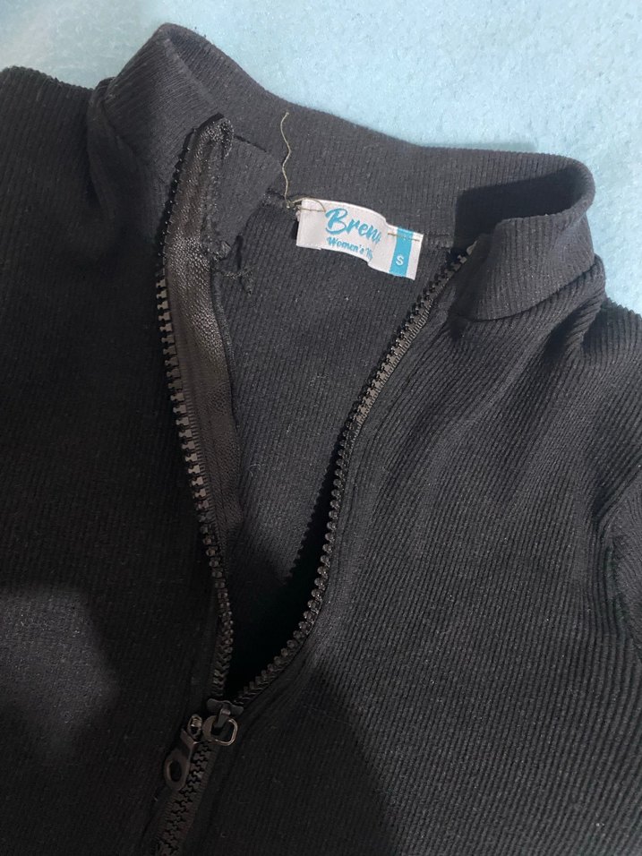 Siyah Yarım Fermuarlı Uzun Kollu Triko Elbise - Görsel 4