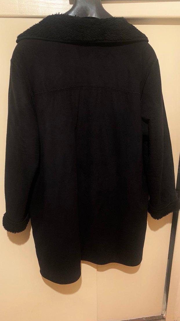 Siyah Süet Kürklü Midi Kadın Kaban - Görsel 3