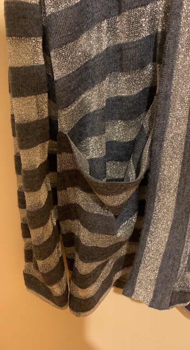 Gri Çizgili Kadın Midi Hırka Transparan simli - Görsel 5