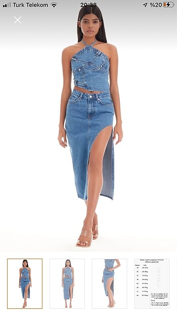 Kadın mavi kot rengi yandan yırtmaçlı denim etek ıts basic marka