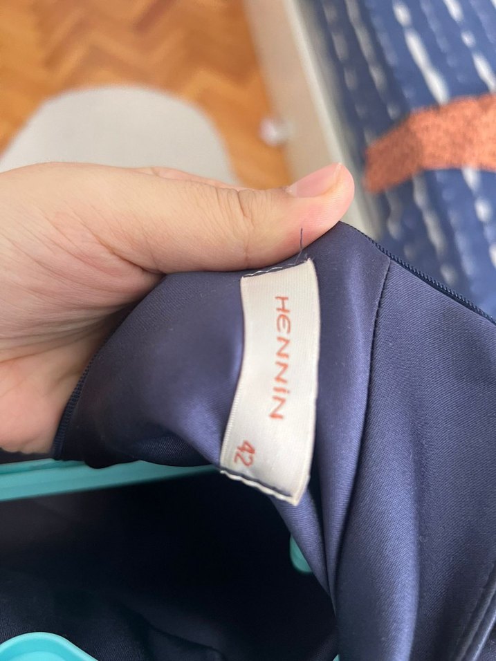 Nakışlı Lacivert Uzun Kollu Kadın Abiye Elbise - Görsel 3