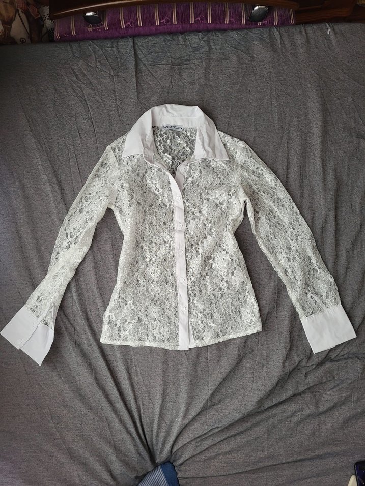 Dantel Detaylı Beyaz Uzun Kollu Kadın Gömlek - Görsel 2