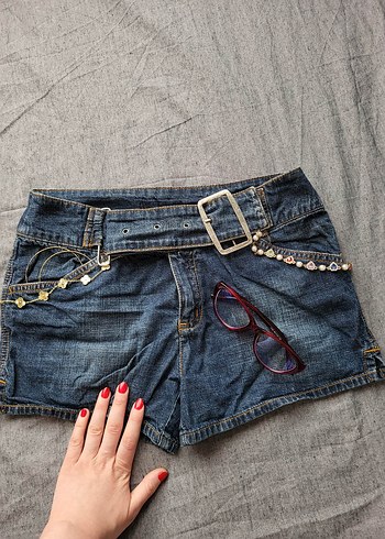 Tokalı Kadın Mini Kot Şort American Vintage - Görsel 2