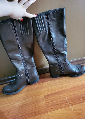 Kahverengi Deri Tokalı Dizüstü Çizme - Görsel 3