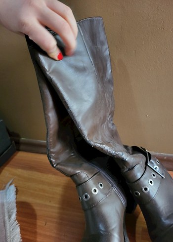 Kahverengi Deri Tokalı Dizüstü Çizme - Görsel 2