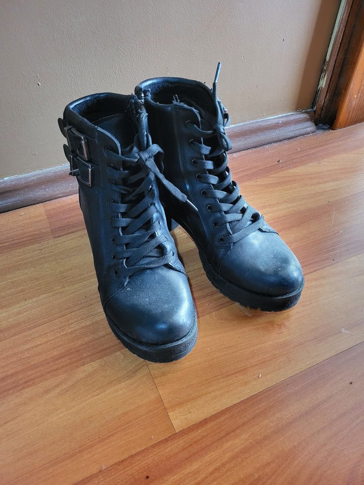 Siyah Deri Platform Topuklu Gotik Kadın Botları - Görsel 2