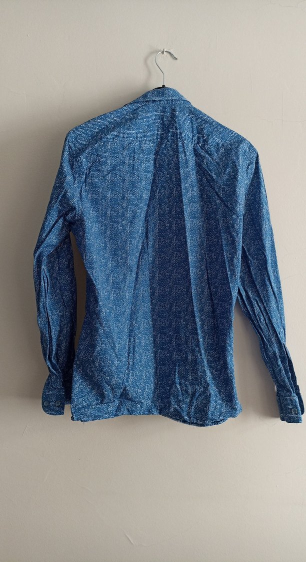 Düğmeli Uzun Kollu Mavi Denim Erkek Gömlek - Görsel 4