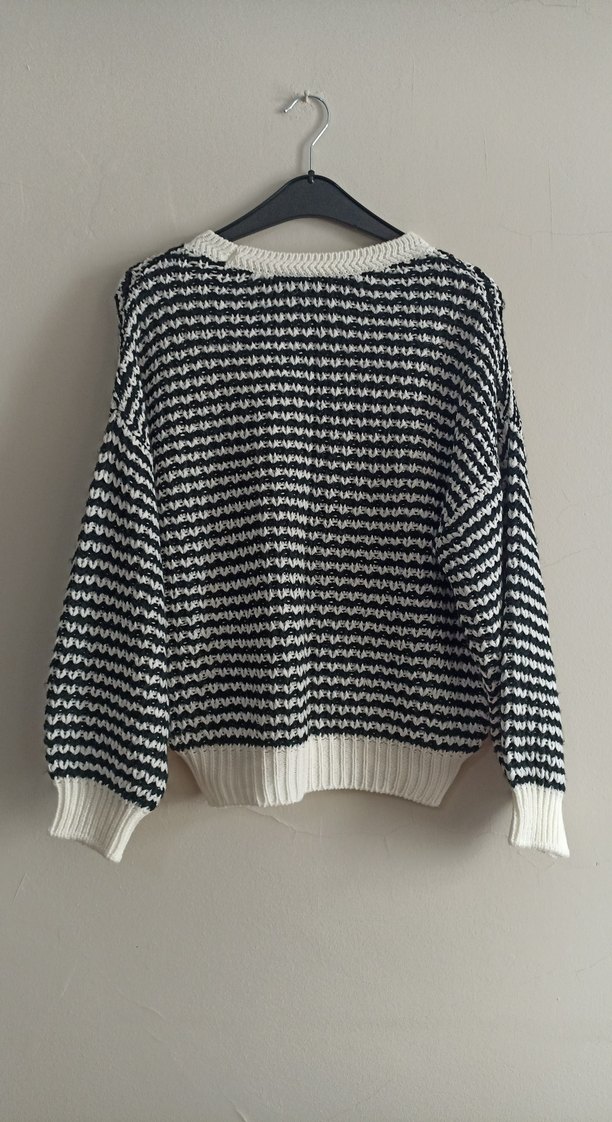 Çizgili Örgü Kadın Kazak - Görsel 4