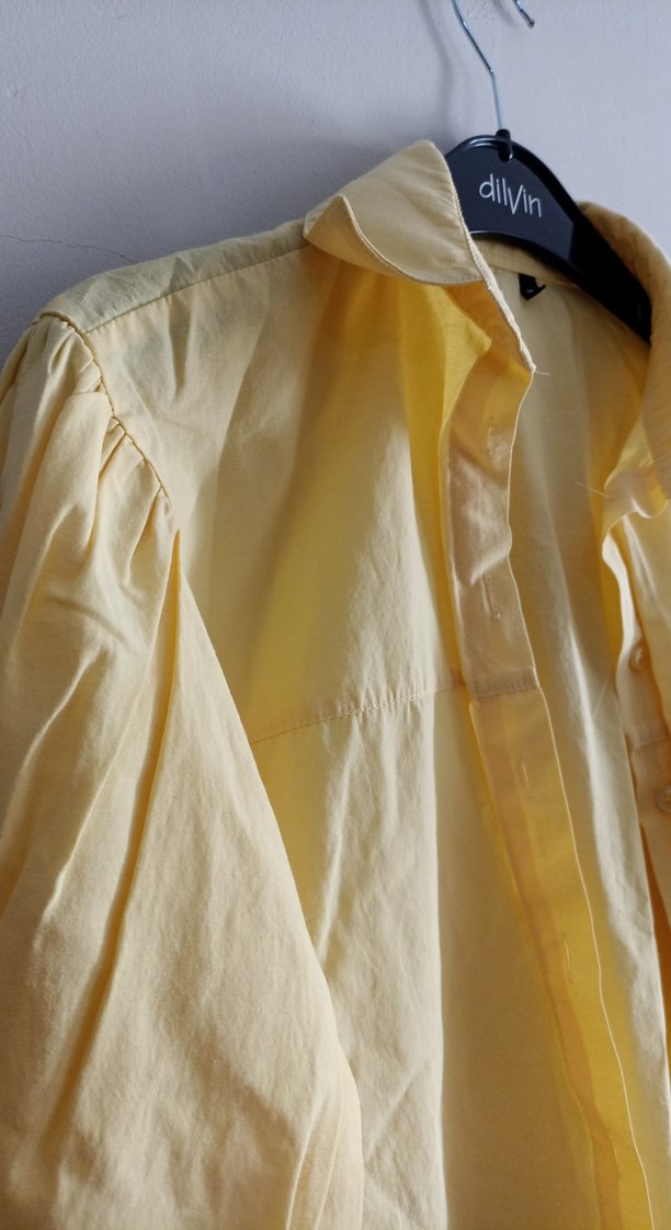 Sarı Uzun Kollu Keten Gömlek - Görsel 3