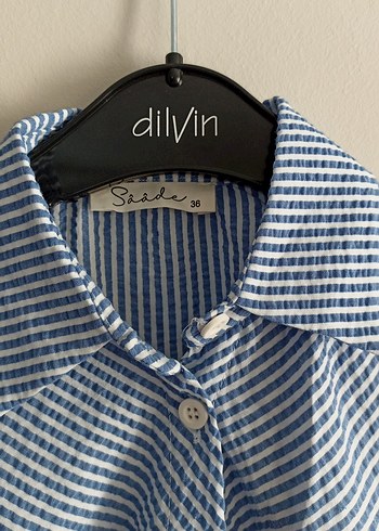 Mavi Çizgili Uzun Kollu Keten Gömlek - Görsel 2