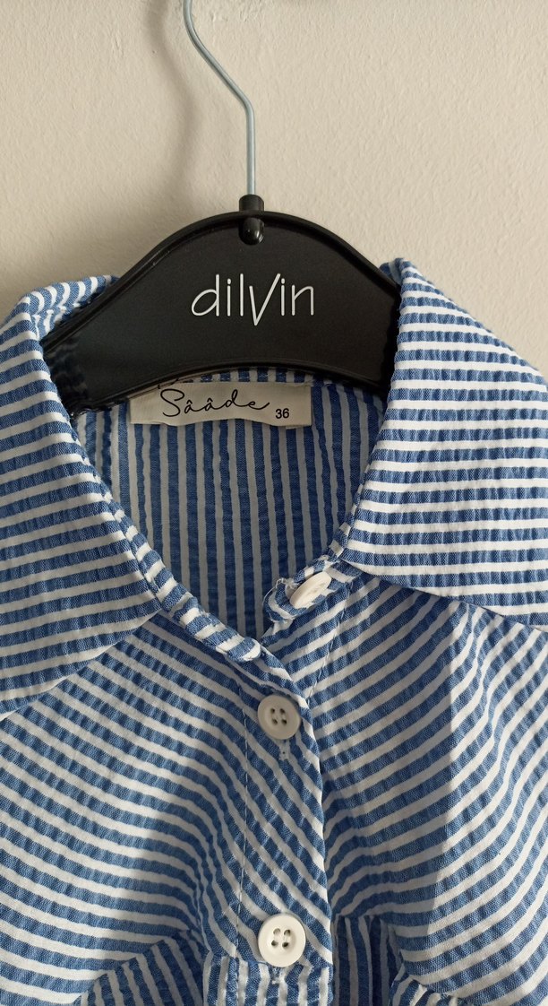 Mavi Çizgili Uzun Kollu Keten Gömlek - Görsel 2