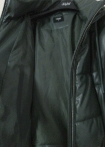 Koyu Yeşil Deri mont - Görsel 6