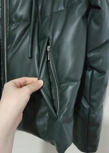Koyu Yeşil Deri mont - Görsel 2
