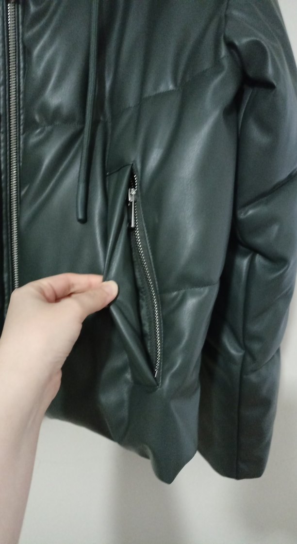 Koyu Yeşil Deri mont - Görsel 2