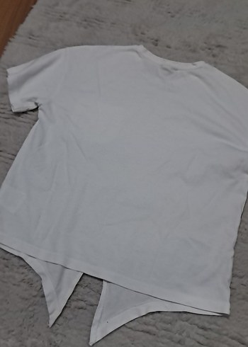 Kız Çocuk Beyaz Keten Kısa Kollu Tişört - Görsel 2