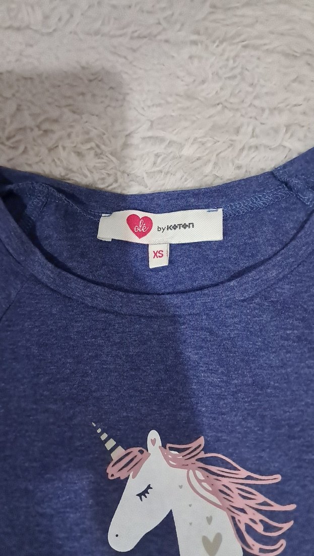 Koyu Mavi Unicorn Baskılı Tişört - Görsel 2