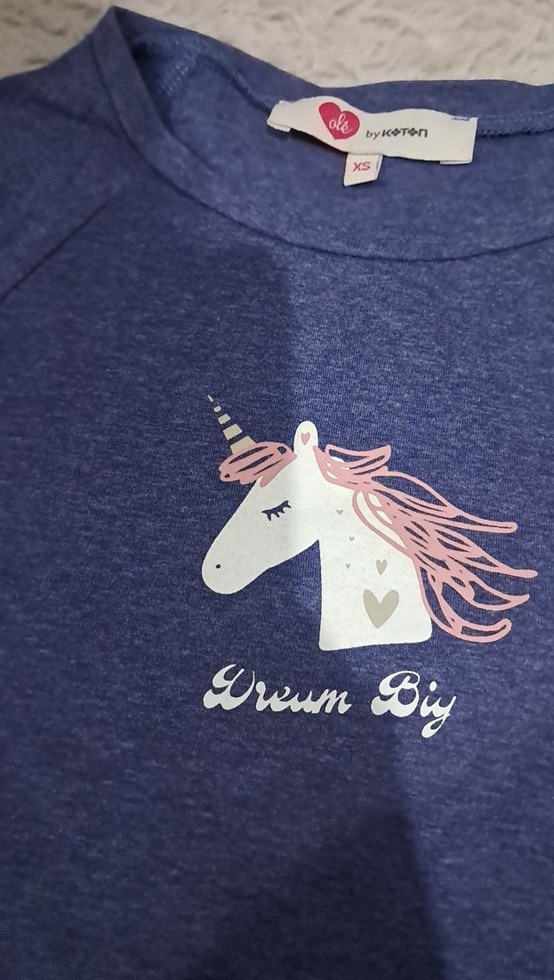 Koyu Mavi Unicorn Baskılı Tişört - Görsel 3