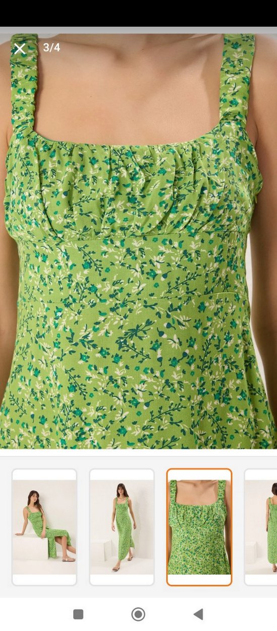 Yeşil Uzun Askılı Salaş Elbise - Görsel 3