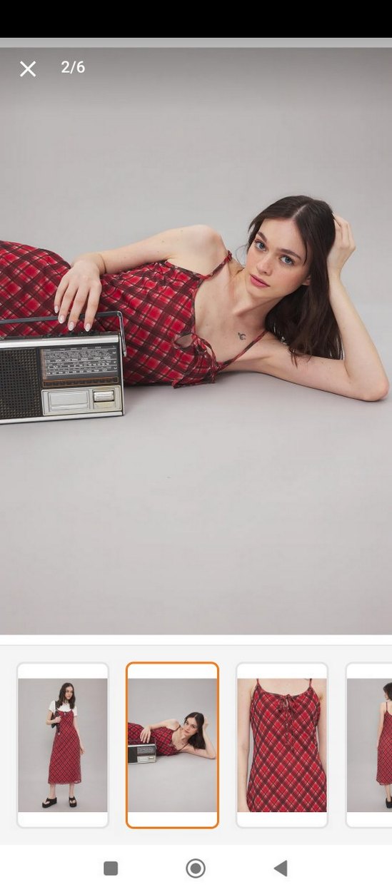 Kareli Kırmızı Midi Elbise - Görsel 2